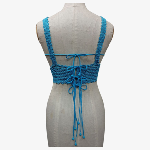 Turqouise Adjustable Tie Back Crochet Top