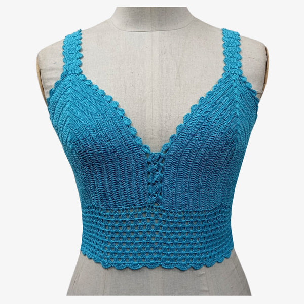 Turqouise Adjustable Tie Back Crochet Top