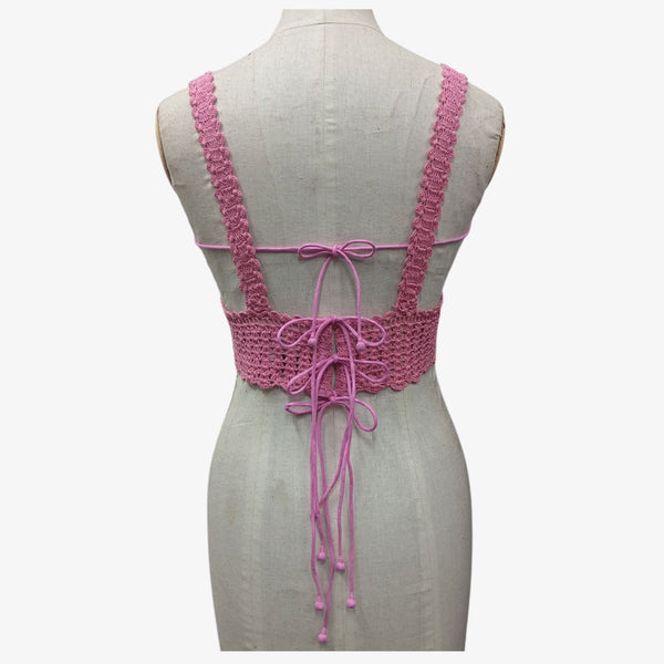 Geranium Pink Adjustable Tie Back Crochet Top