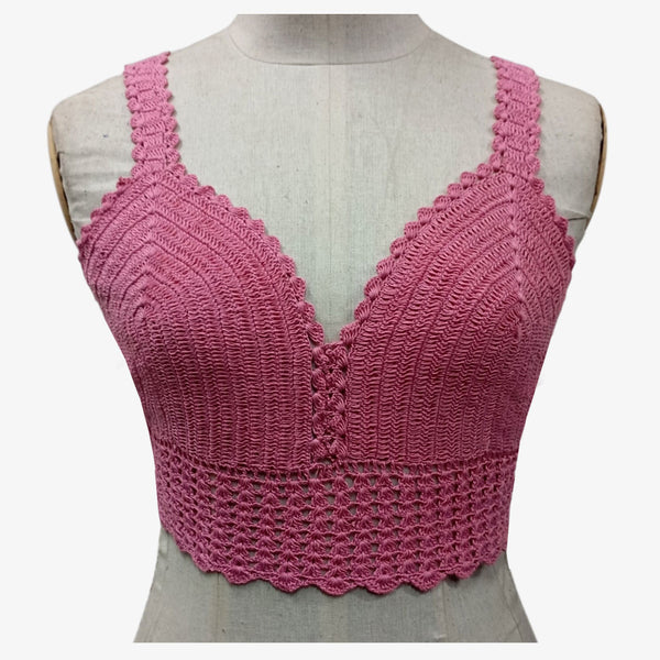 Geranium Pink Adjustable Tie Back Crochet Top