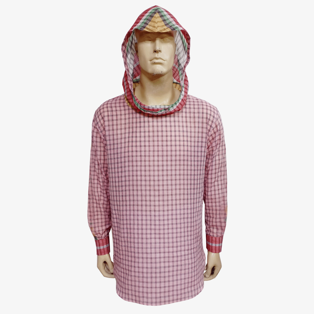 Light Pink Check Hooded Kurti