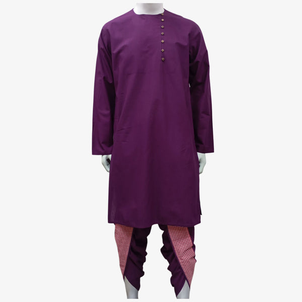 Grape Juice Colour Side Button Round Neck Kurta