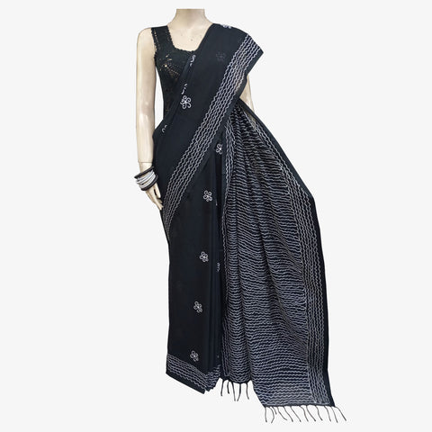 Black Colour Special Cotton Embroidery Sari