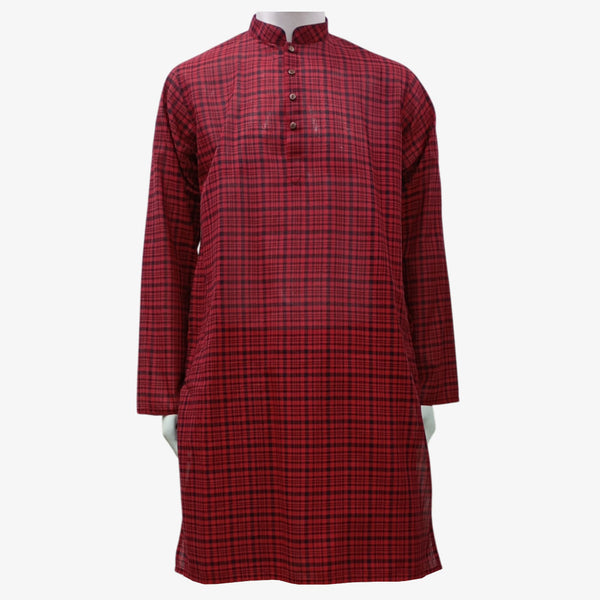 Red & Black Check Colour Band Collar Eid Panjabi
