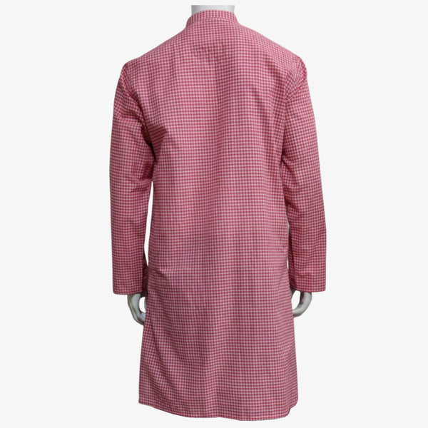 Pink & White Check Colour Band Collar Eid Panjabi