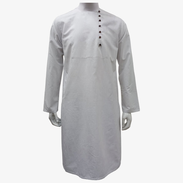 White Colour Side Button Round Neck Kurta