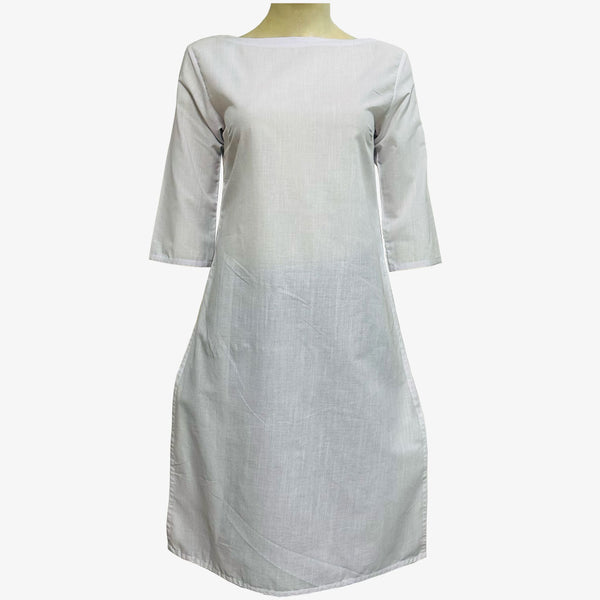 White Colour Cotton Boat Neck Latest Tunic