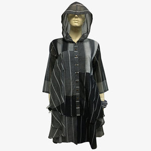 Black & White Stripe Hooded Layered Tunic