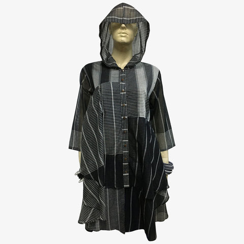 Black & White Stripe Hooded Layered Tunic