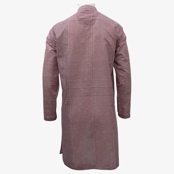 Brown & White Check Cotton Gingham Panjabi