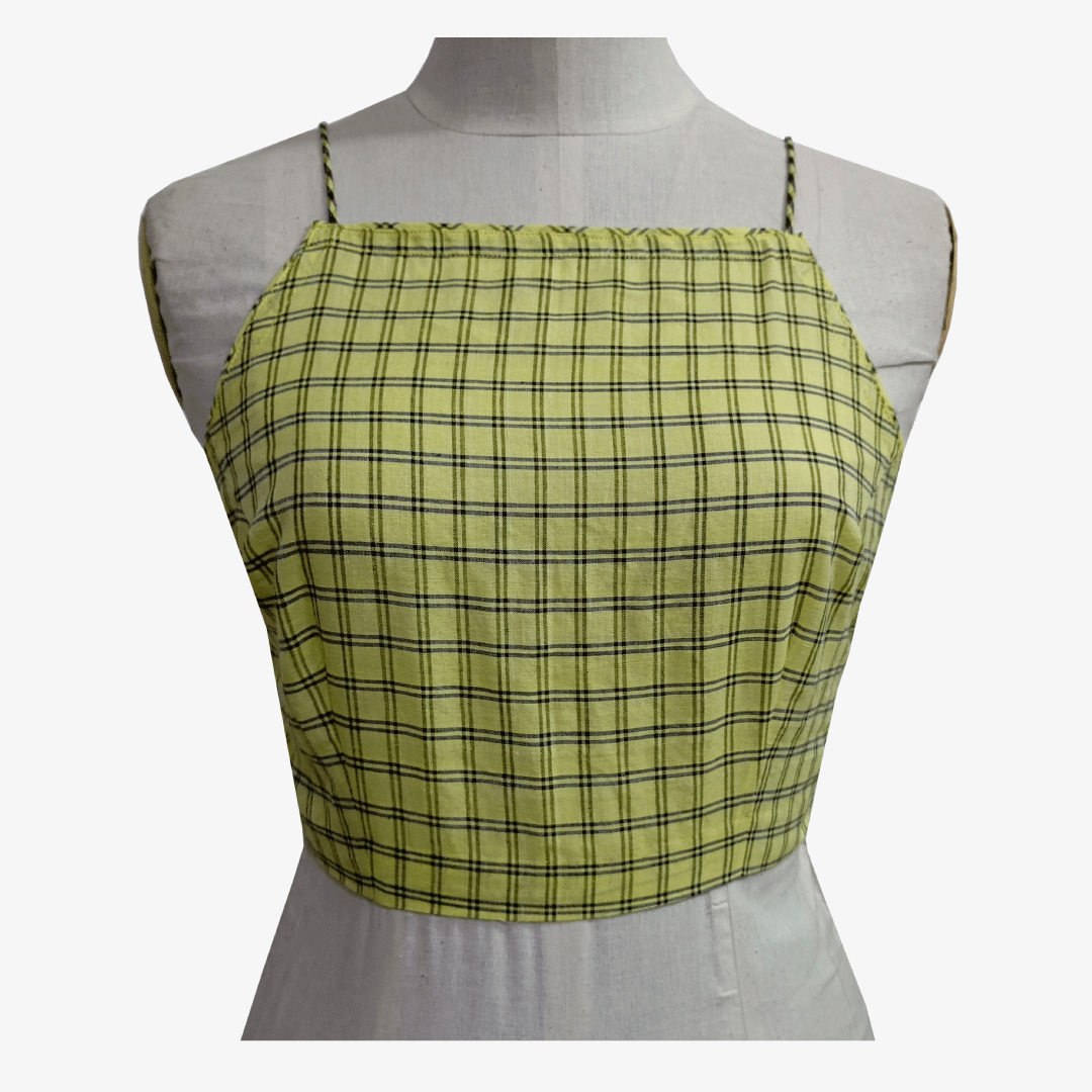 Lime & Black Check Tie Back Blouse