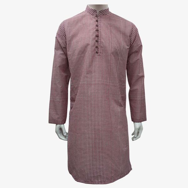 Brown & White Check Cotton Gingham Panjabi