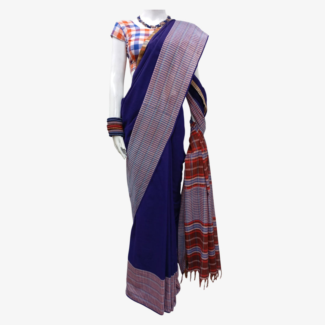 Midnight & Multi Colour Check Gamcha Sari