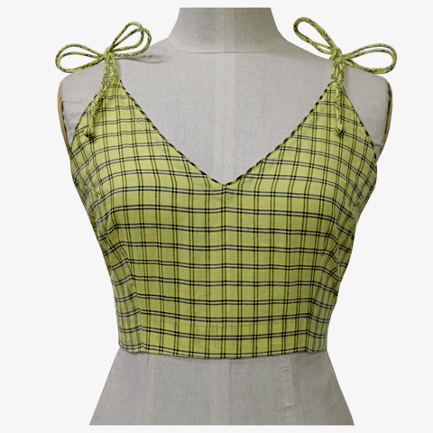 Lime & Black Check Tie Shoulder Blouse