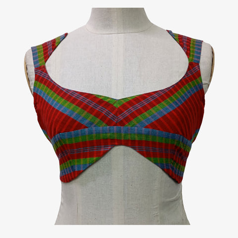 Multi Colour Gamcha check Adjustable Back Opening Blouse