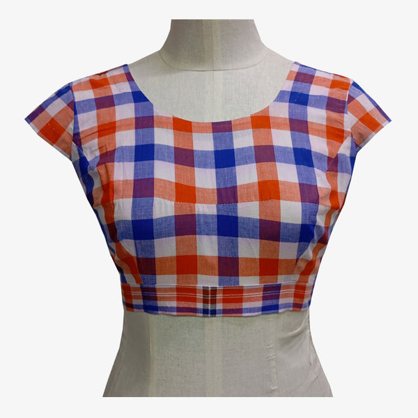 Multi Colour Check Adjustable Back Opening Blouse