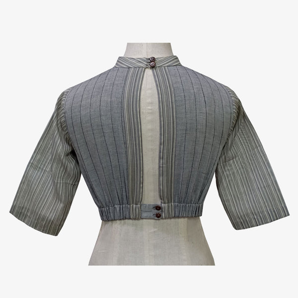 Grey Colour Adjustable Back Opening Band Collar Blouse