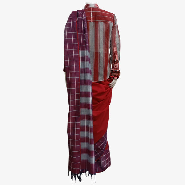 Tawny Port & Red Dream Weave Tangail & Gamcha Sari