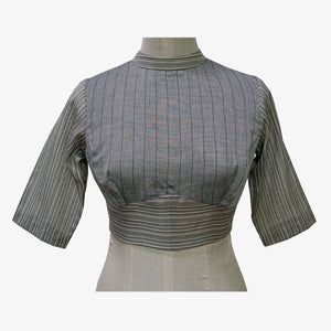 Grey Colour Adjustable Back Opening Band Collar Blouse