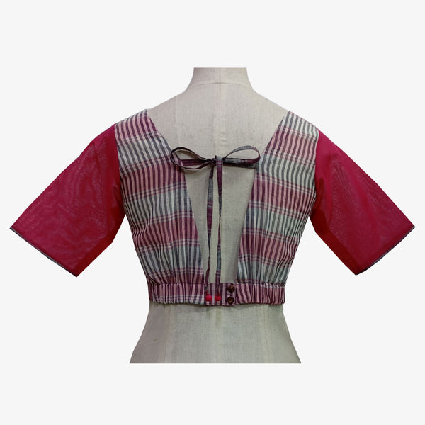 Pink & multi colour stripe adjustable tie back blouse