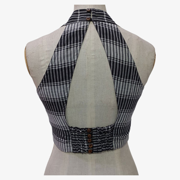 Black & Grey Colour Adjustable Back Opening Blouse
