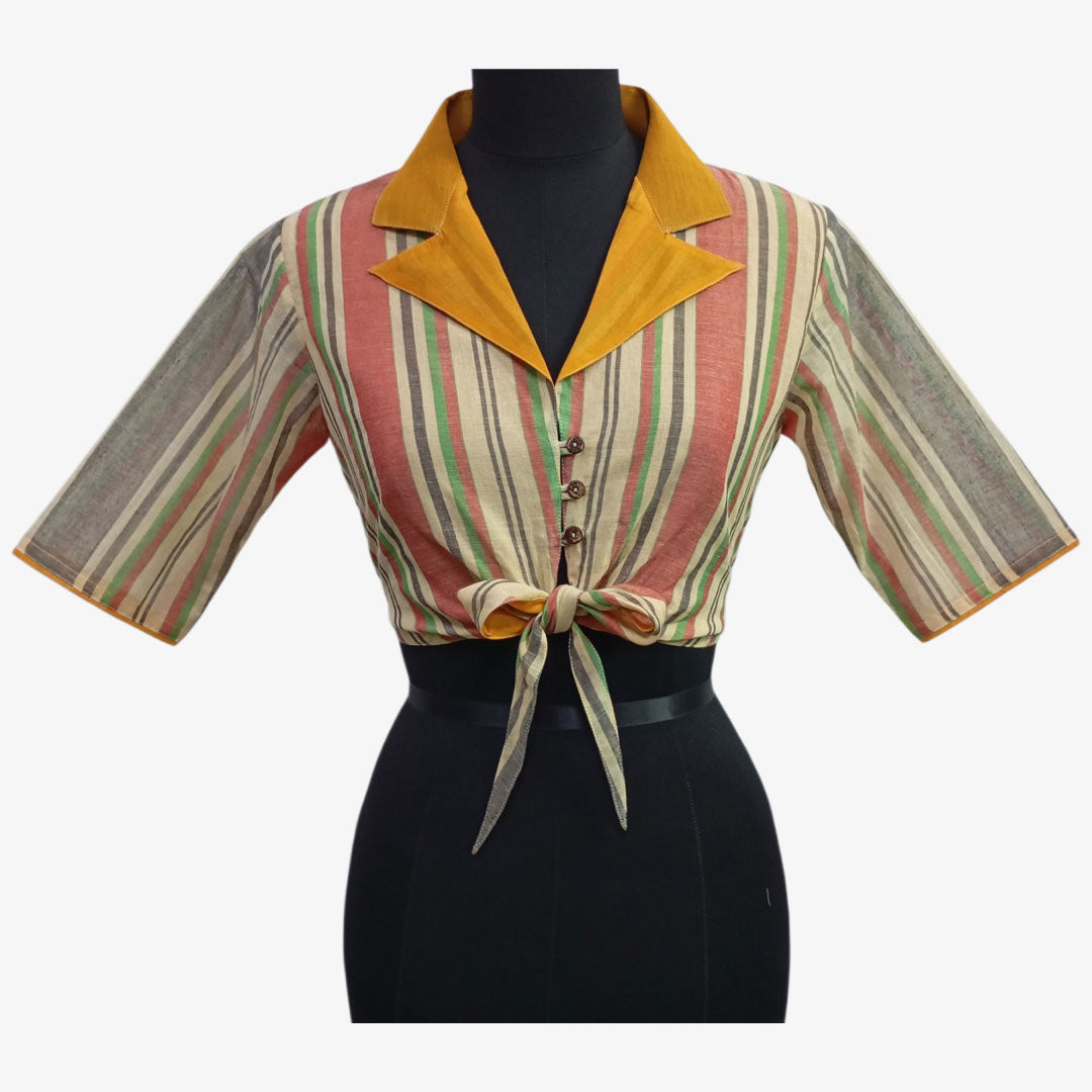 Multi Colour Front Button Tie Up Blouse