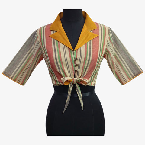Multi Colour Front Button Tie Up Blouse