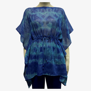 Shades of Blue Tie Waist Short Midi Kaftan