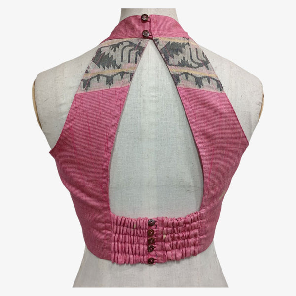 Pink & Black Adjustable Back Opening Blouse