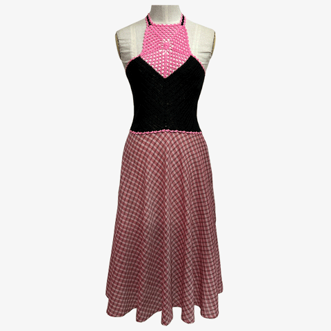 Geranium Pink & Black Crochet Top Midi Dress