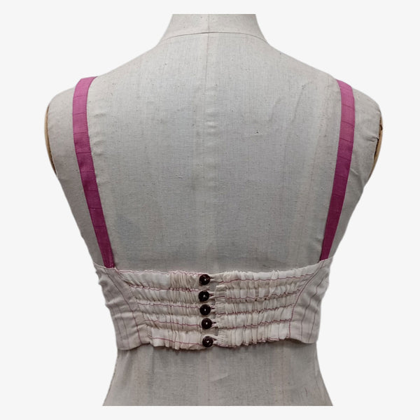 Off White & Pink Colour Adjustable Back Opening Blouse