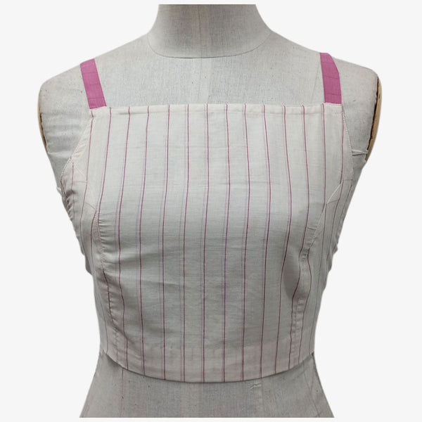 Off White & Pink Colour Adjustable Back Opening Blouse