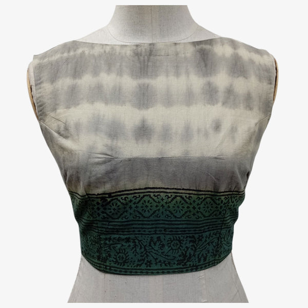 Off White & Black Boat Neck Adjustable Back Opening Blouse