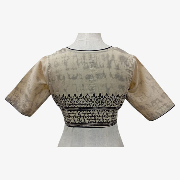 Off White & Black V-Neck Front Button adjustable blouse