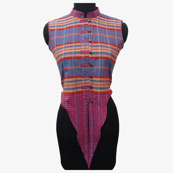 Multi Colour Gamcha Check Front Button Tie up Blouse