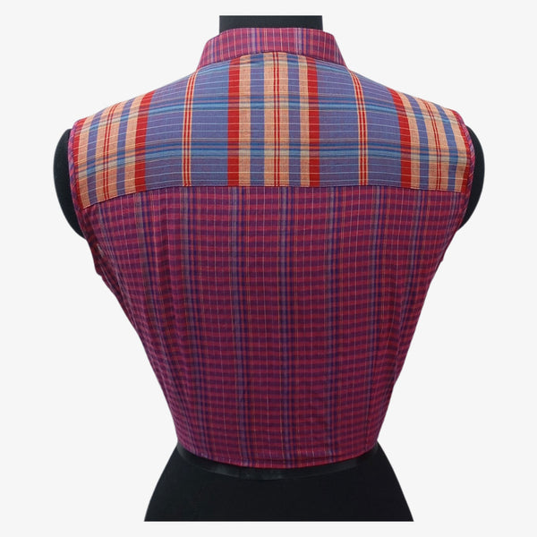 Multi Colour Gamcha Check Front Button Tie up Blouse