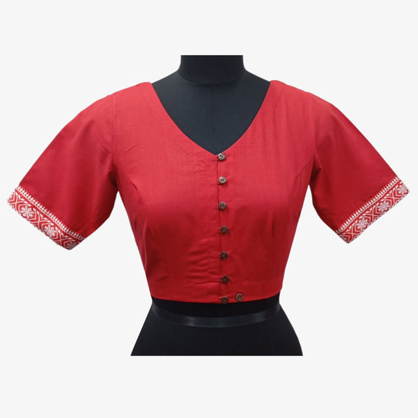 Red V-Neck Front Button Blouse