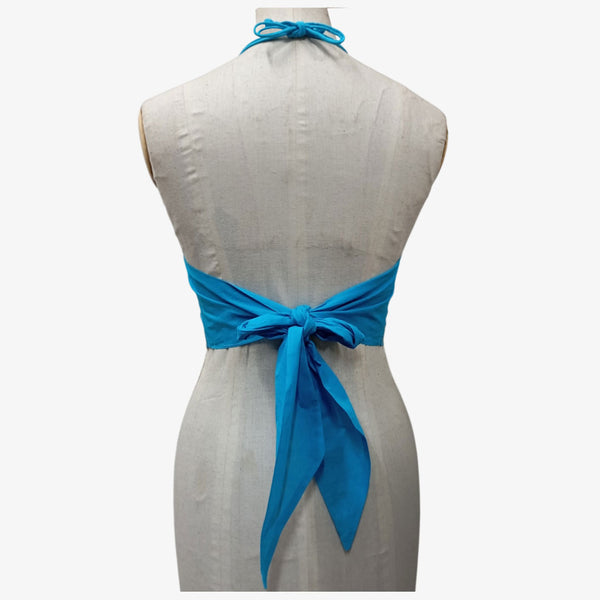 Blue Atoll & Multi Colour Gamcha Check Tie Back Blouse.