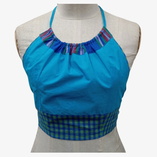 Blue Atoll & Multi Colour Gamcha Check Tie Back Blouse.