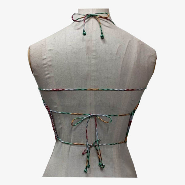 Multi Colour Gamcha Check Tie Back Blouse