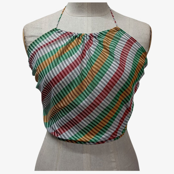 Multi Colour Gamcha Check Tie Back Blouse