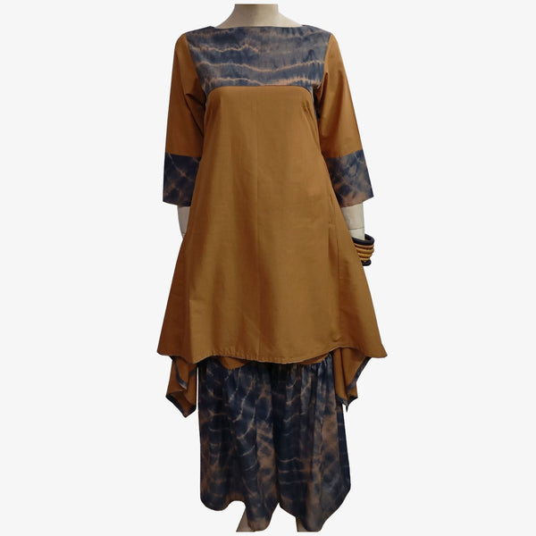 Apple Cinnamon & Shades of Grey Colour Gararah with A Line Tunic & Ornaa