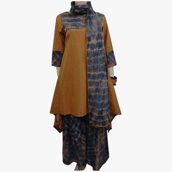 Apple Cinnamon & Shades of Grey Colour Gararah with A Line Tunic & Ornaa