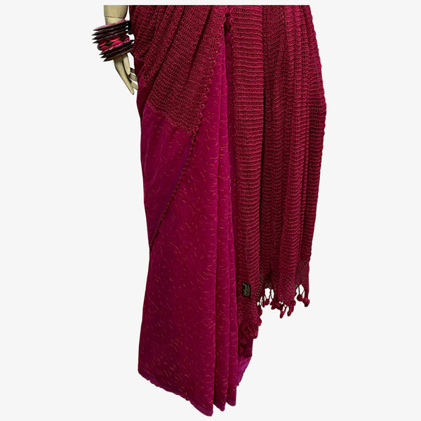 Bright Rose & Virtual Pink Half Silk with Crochet Sari