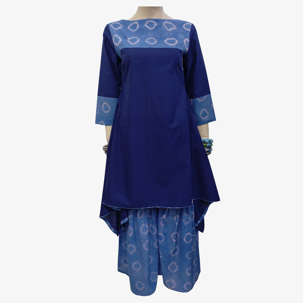 Shades of Blue & Indigo Blue Colour Gararah with A Line Tunic & Ornaa