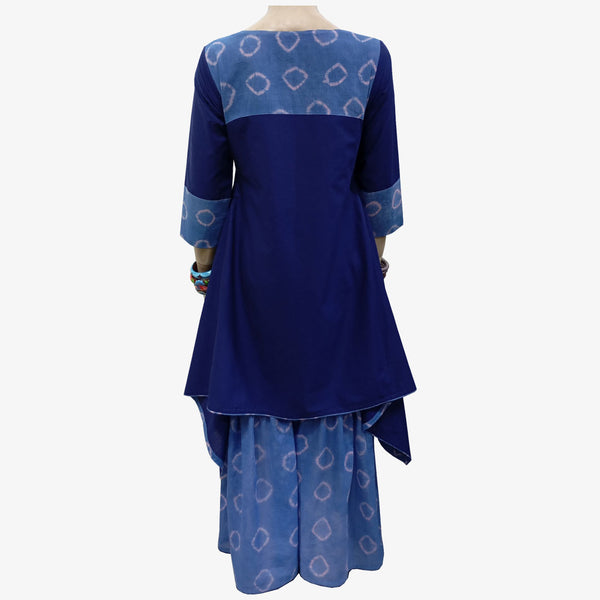 Shades of Blue & Indigo Blue Colour Gararah with A Line Tunic & Ornaa