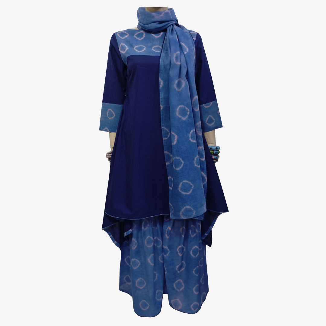 Shades of Blue & Indigo Blue Colour Gararah with A Line Tunic & Ornaa