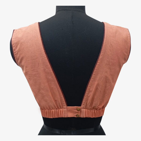 Burnt Orange with Deep Brown Piping Back Adjustable Blouse