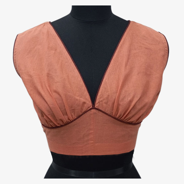 Burnt Orange with Deep Brown Piping Back Adjustable Blouse