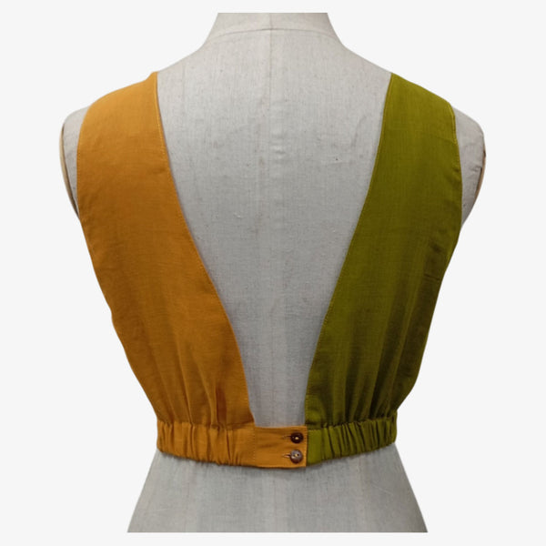 Mustard Gold & Moss Green Back Adjustable Blouse